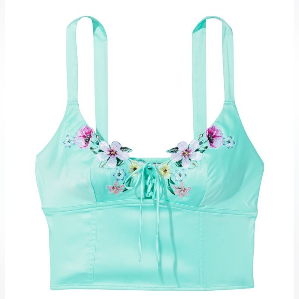 Victorias Secret Floral Embroidered Satin Crop Top Brand New